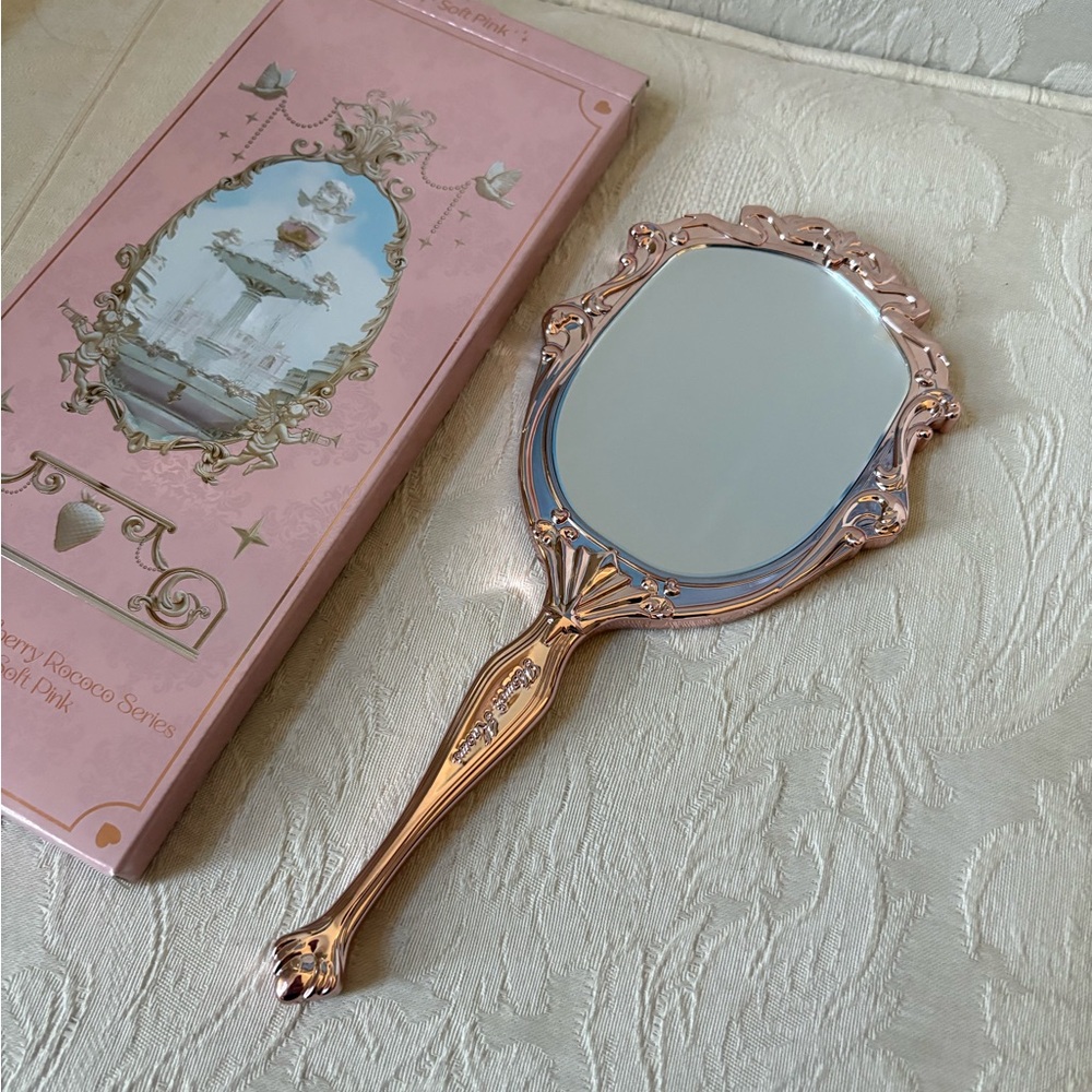 Flower Knows Strawberry Rococo Handheld Makeup Beauty Mirror Pink BNIB - Picture 3 of 13